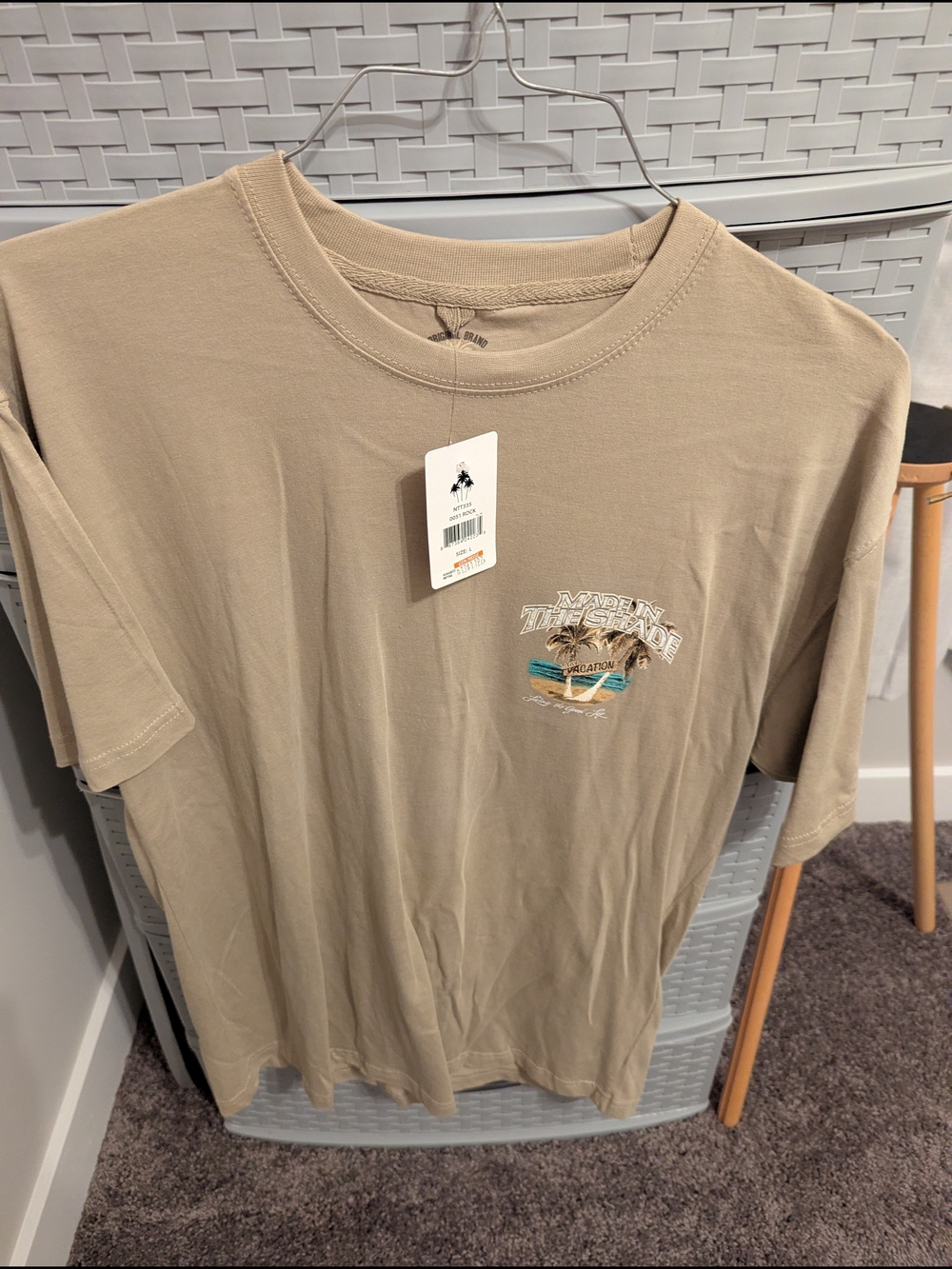 Tan Graphic Tee with Beach Palm Design
